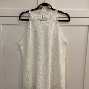 Berryou White Hallow Out Lace Halter Tank Top 2X